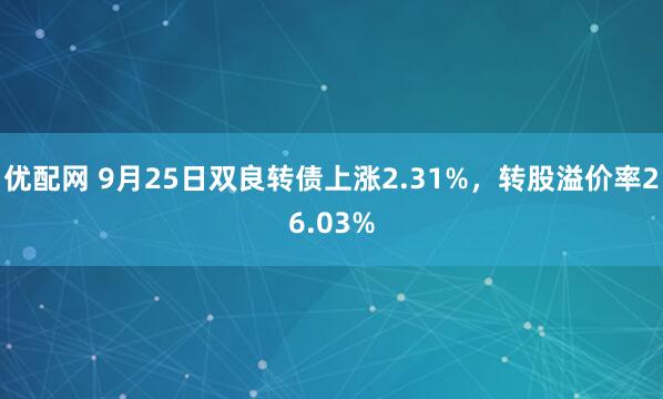 优配网 9月25日双良转债上涨2.31%，转股溢价率26.03%